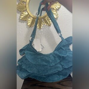 Lizden Genuine Suede Ruffle Hobo Shoulder Bag (Liz Claiborne Line)